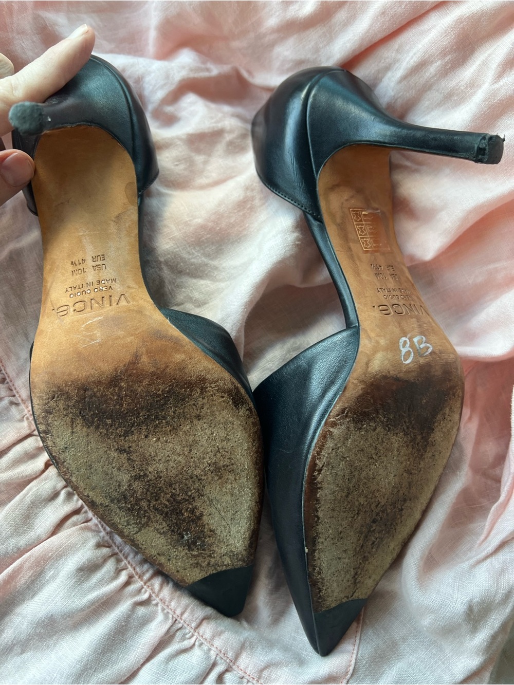 Vince Black Leather Pointed-Toe D'Orsay Heels - Picture 6 of 7